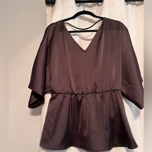 Pleione Dark Brown Satin Blouse - Picture 2 of 3